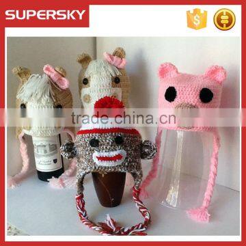 A-223 funny animal winter hats for kids children animal winter hats kids animal monkey knit hat