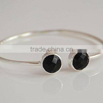Sterling silver jewelry black onyx Round Gemstone Bangle