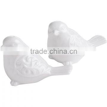 pure white embossed birds ceramic salt&pepper shaker