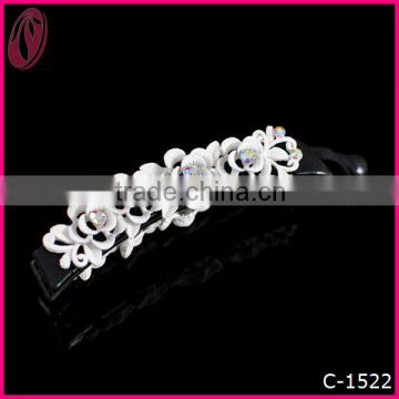 Hot sale matte white metal rhinestone flower banana hair clips