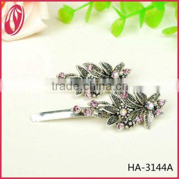 Hot sale antique silver metal diamond flower hair pin