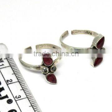 Hot Sales Popular Jewelry Red Onyx_White CZ 925 Sterling Silver Toe Ring, Unique Silver Jewelry, Fashion Silver Jewelry photo-6