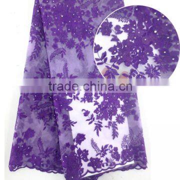 2016 Hot Purple pearls tulle fabric /softextile embroidery lace fabric for wedding dress bridal