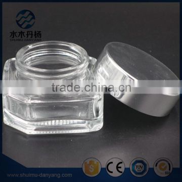 Fancy 30ml unique clear cosmetic glass jar with screw cap