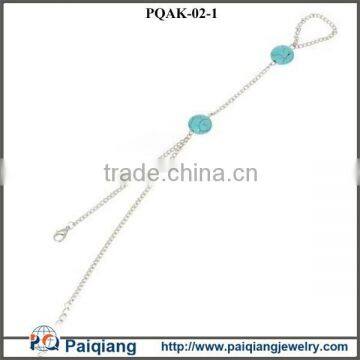 China Wholesale Fashion Hot Selling Silver Chains Double Turquoise Bead Anklet photo-2