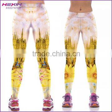 Yellow Chrysanthemum Printed Yoga Cheap Leggings For Women Gym and Fitness Wears Manufacturers in China