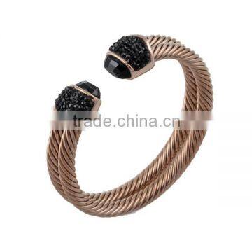 Black stone double twisted design open bangle stainless steel fashion jewelry bangle rose gold jewelry bangle for women LB8142-2