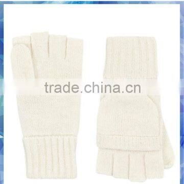 100% acrylic women beige fingerless capped plain knit gloves