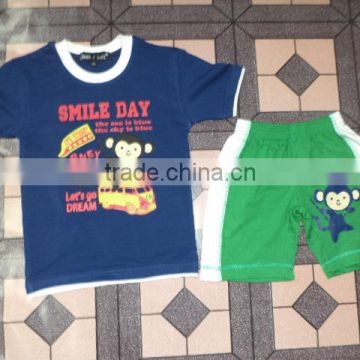 Children printed short sleeve kintted t-shirt and short pant.