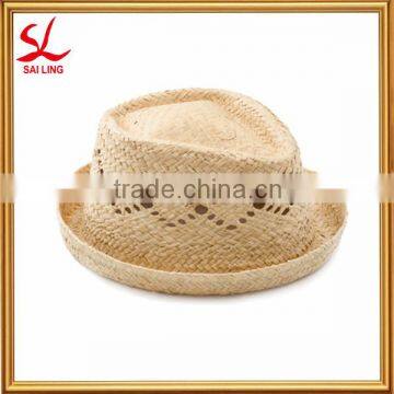 Raffia Roll Brim Straw Hat Women's Trilby Fedora Hat Short Brim Panama Resort Hat