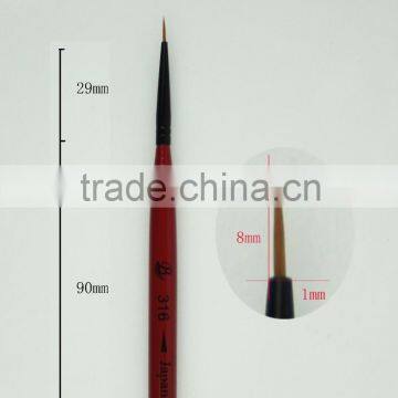 Mini red wooden handle nylon hair nail art brush & liner brush &detail brush BW-316