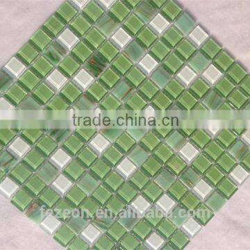 gold line white and green glass mosaic swimming pool tile