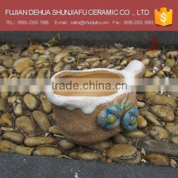 Blue Flower Decor Ceramic Flower Pots With Handle, Garden Planter Pot photo-2