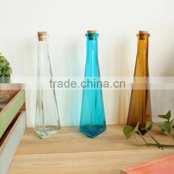 Multicolour Triangle glass bottle,vase/beverage with cork