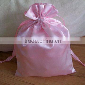 Pink Satin Drawstring Bags Embellished with Pink Ribbon and Bow - Wedding Bags, Gift Bags, Jewelry Bags