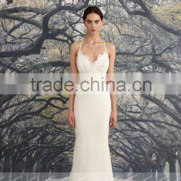 LC7 Hot Sale Sexy V Neck Sleeveless Wedding Dresses Lace Backless Mermaid Floor Length Vestido De Novia Sirena