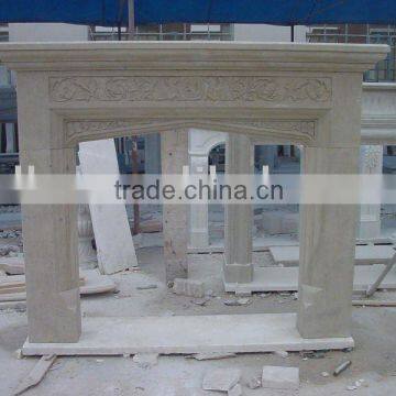 beige travertine fireplace