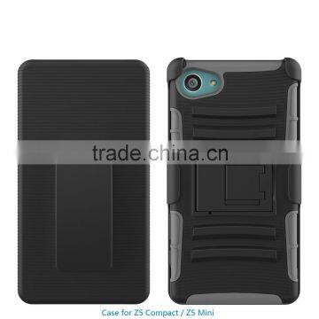 2015 New design Holster hybrid protective silicone kickstand cases cover for sony xperia z5 compact fast shipping