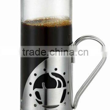 210 cc heat resistant coffee glass mug irish cup with S/S handle