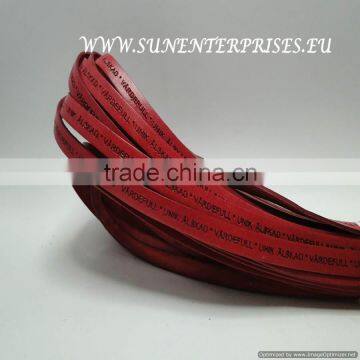 Flat Nappa Leather with names swedish Vardefuul, Unik Alskad,10 mm Red Natural