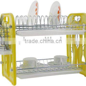 kitchen plastic metal double draining dish rack