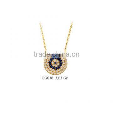 14K Solid Gold Turkish Evil Eye Charm Necklace