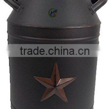 Black Tin Milk Can Container with Star, 13-Inch