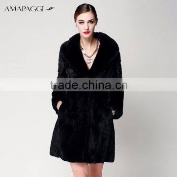 Factory OEM big collar long mink fur winter coat for women