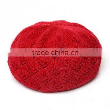 Fashion Red Crochet Beret Hats For Girls