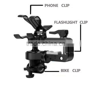 Dual-use Motorcycle Handlebar Flashlight Bike Mount With 360 Degree Rotating Mobile Phone Holder