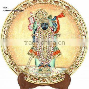 Indian Marble Thali Plate Handicraft Religious Gift Decor Miniature Painting God shreenathji Rajasthan