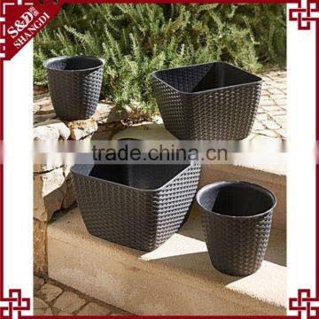 S&D European Style Set 4 Garden Plastic Rattan Planter Brown Rectangle Garden Ridge Flower Pots photo-4