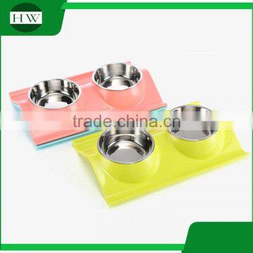 Pet Accessories Eco Plastic Stainless Steel Anti Slip Leak Proof Double Cat Dog Pet Feeder Water Food Bowl photo-2