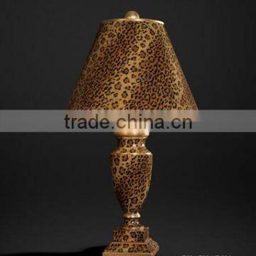 Antique Wood Carved Vase Shaped Table Lamp With Shade, Wooden Desk Lamp Painting With Sexy Leopard, Home Decorative Art & Crafts