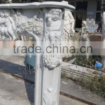 White Marble Fireplace Surround With Angel Statue photo-6