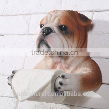 Handmade resin bulldog bust animal toilet paper roll holder