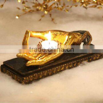 India style polyresin golden buddha hand shape candle holder