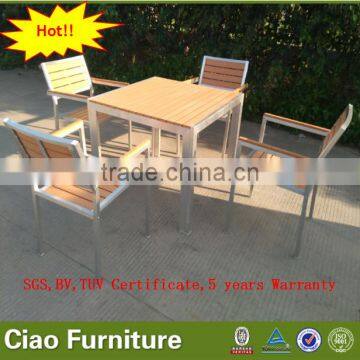 Plastic wood outdoor used restaurant dining table and chair