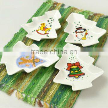 Pretty Tree Shape Snack Plate in Porcelain with Funny Decal