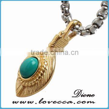 Top Sale Ruby Stone Titanium Steel Skull Feather Necklace Jewelry Mens Turquoise Stone Stainless Steel Feather Pendant photo-5