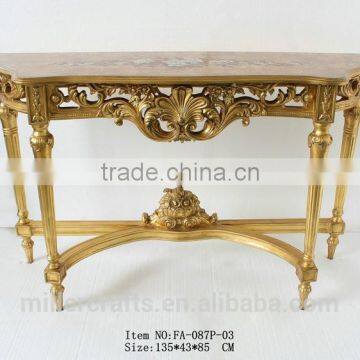 Gold Leaf With Natural Marble Top Antique Reproduction Console Table for Sales