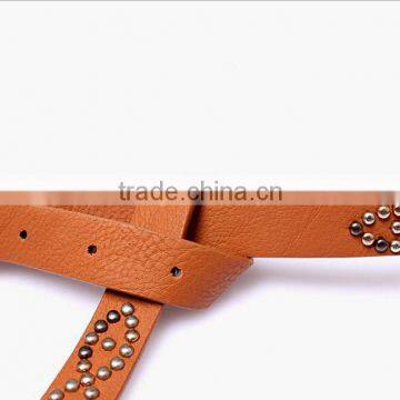 Fashion Spikes Decorated Pin Buckle Sex Girl Thin PU Waist Belt photo-3