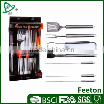 8pcs stainless steel bbq tool set with color box package