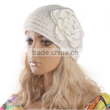 2014 Fahion White knit Flower head wrap