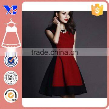 Sleeveless Colorblock Slim Midi Fashion Vintage Wine Color Spring Autunm Sun Dress photo-2