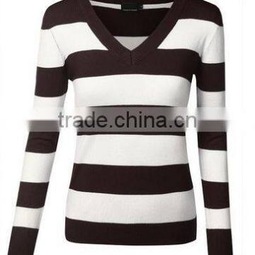 Soft Knit V-Neck Striped Pullover Sweater