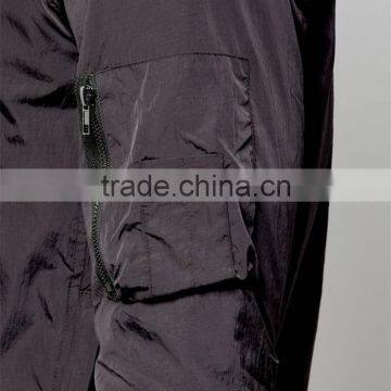 MGOO Pocket Sleeve High Shine Bomber Jacket Dark Grey 100%Polyester Thin Zip Up Autumn Coat photo-6