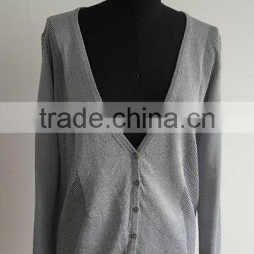 Ladies deep V neck knitted cardigan sweater