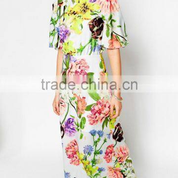 Backless Half Sleeve Floral Print Maxi Dress Cheap Evening Dress photo-4