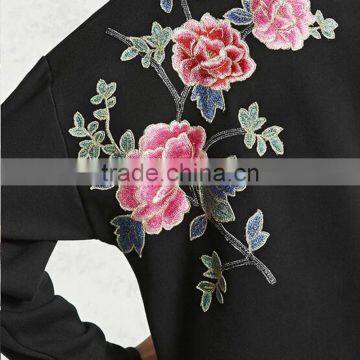 High Quality Windproof Blcak Embroidered Floral Hoodie Womens Long Jackets photo-6